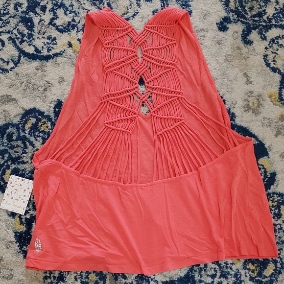 Free People Wider Macrame Knotted Tank Top Peach S - Picture 11 of 13
